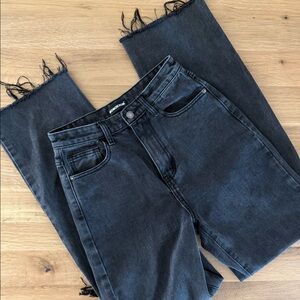 Distressed Black Denim High Rise Jeans